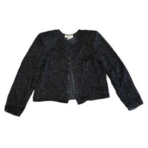 VTG SCALA Paris Milan Los Angeles Beaded Silk Jacket Size M Luxe Elegant 90s Alt